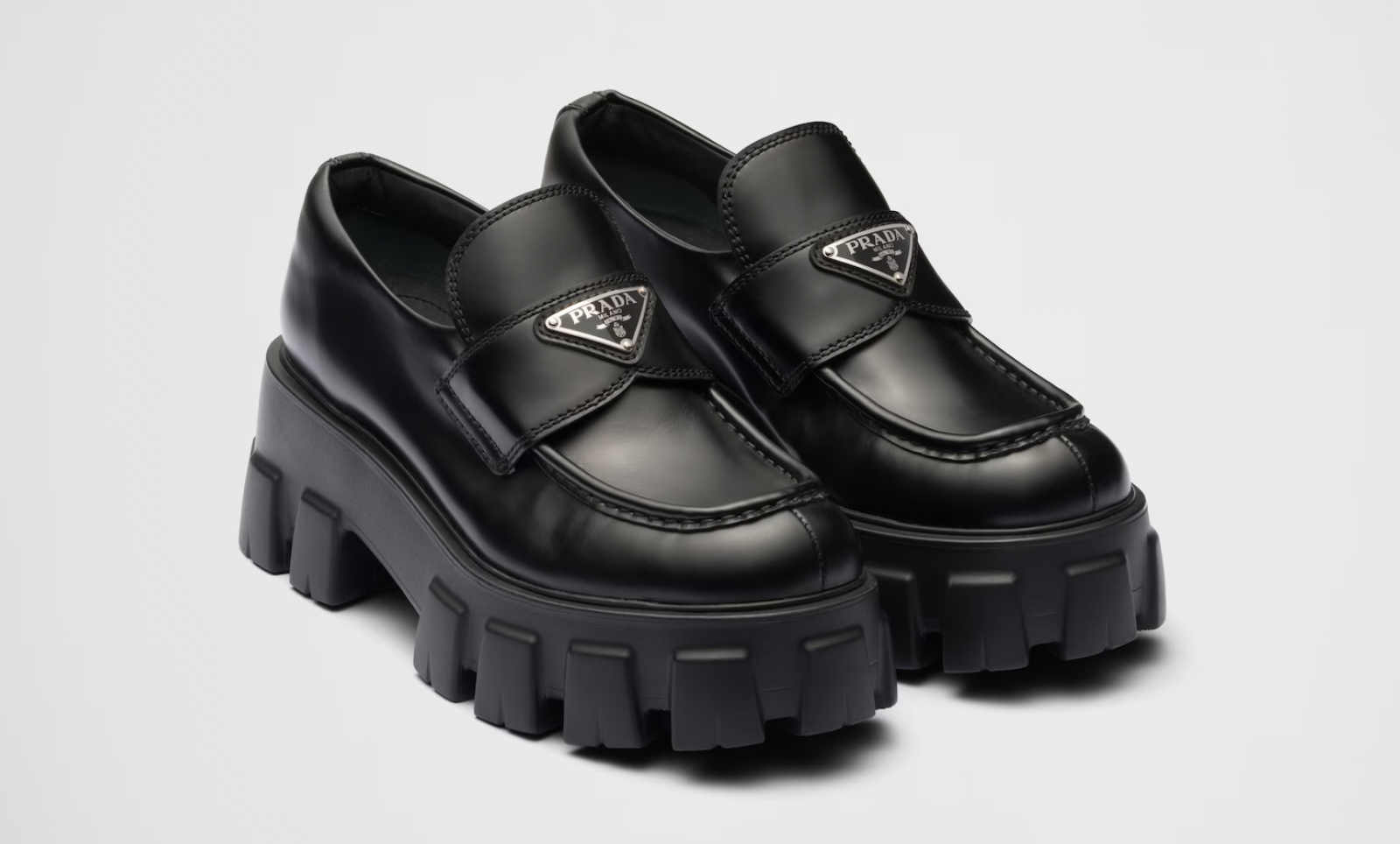 prada black monolith designer loafers