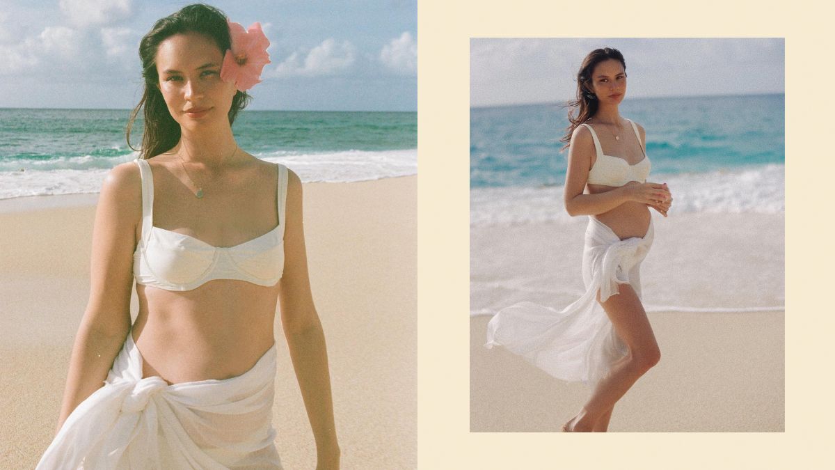 Jess Wilson Announces Pregnancy in an Ethereal All-White Beach OOTD