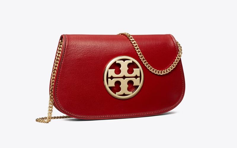 Tory Burch Plaque Tote Large Red Leather Bag $495 Purse Metal Logo