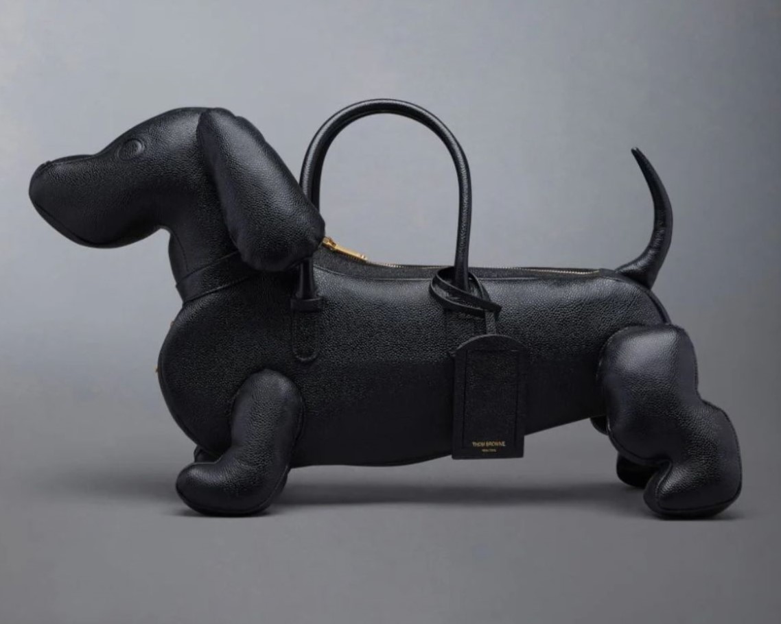 Hector Dog-shaped Pebbled Leather Bag, Black