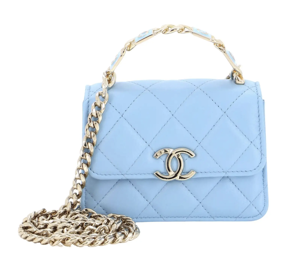 Chanel Sky Blue Leather Quilted Mini Top Handle Flap Bag For Sale at  1stDibs