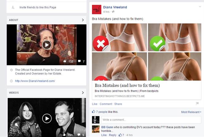 Diana Vreeland's Facebook Hacked