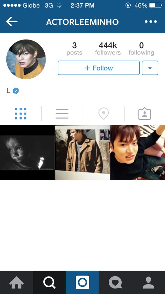 Lee Min Ho Joins Instagram