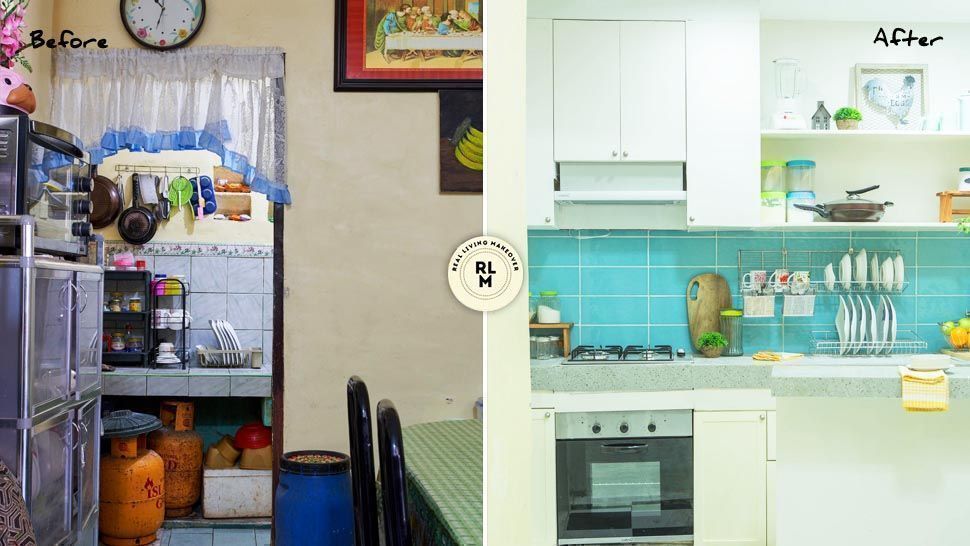 A Small And Cluttered Kitchen Gets, Overhead Kitchen Cabinets Philippines