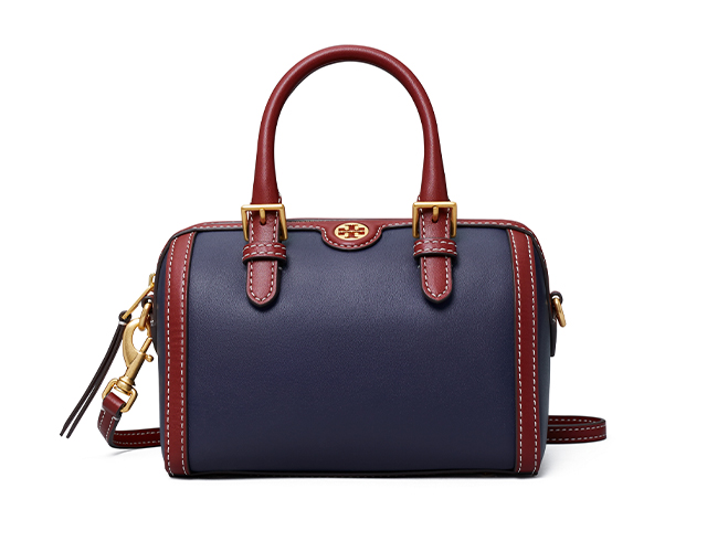 Tory Burch T Monogram Color-block Barrel In Royal Navy / Juneberry