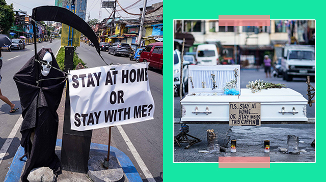 Grim Reapers, Coffins Pop Up In Metro Manila's Streets As A Warning To Stay At Home