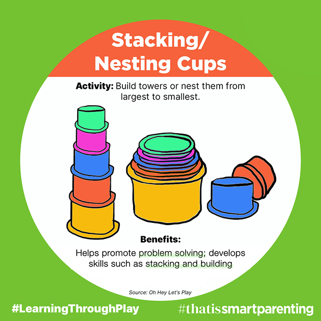 learning through play, stacking cups, nesting cups