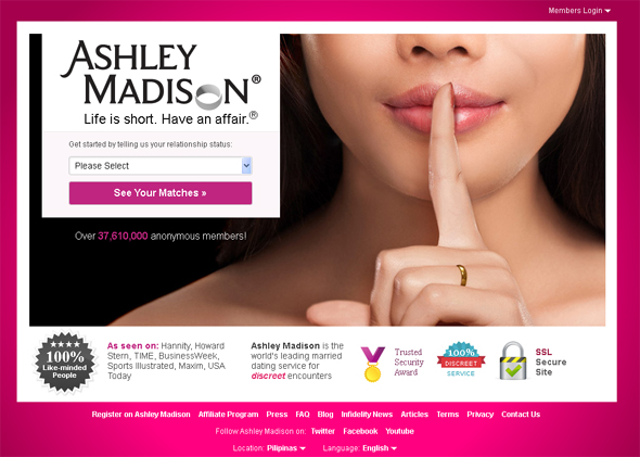 Ashley Madison site homepage
