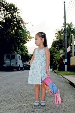 preschool girl with backpack
