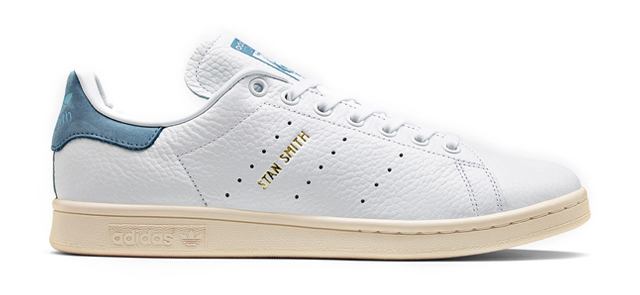 adidas originals stan smith trainers in white with blue heel tab