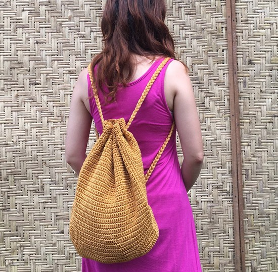 macrame drawstring bag