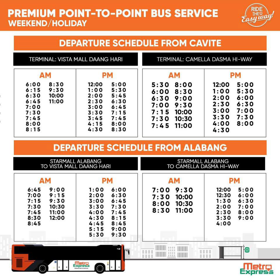 P2P Holiday Bus Schedules for Bonifacio Day, November 30