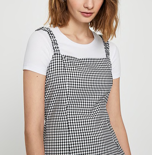 Gingham Check Dress with Straight Neckline