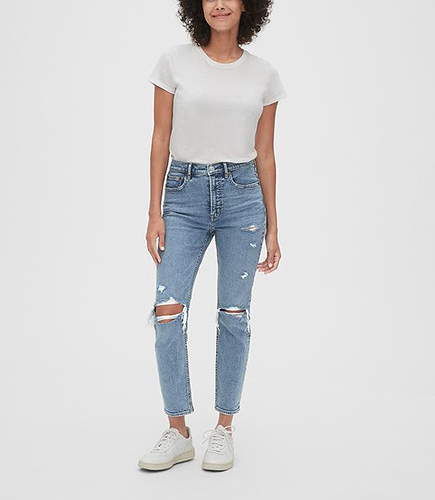 High Rise Destructed Cigarette Jeans with Secret Smoothing Pockets 
