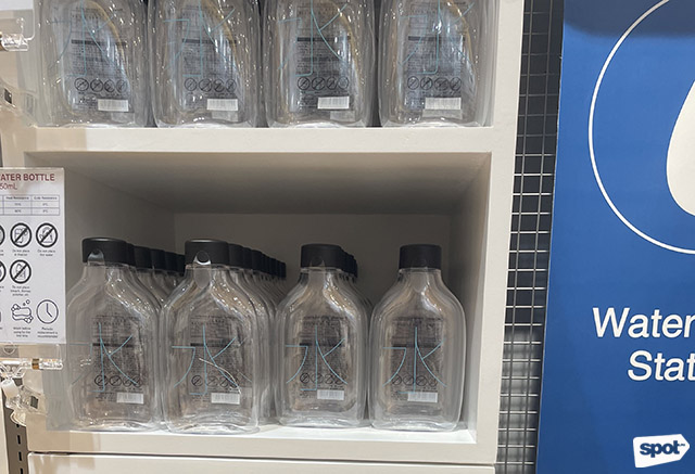 The MUJI Water Bottles are located right above the refilling station