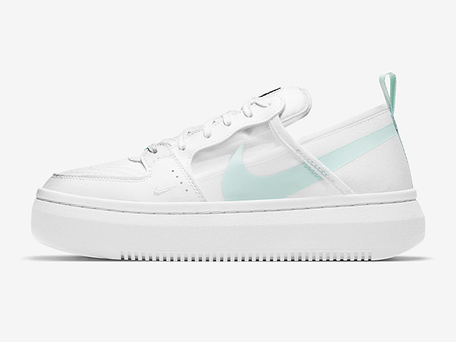 Sideview of Nike Court Vision Alta Sneakers in white/light dew