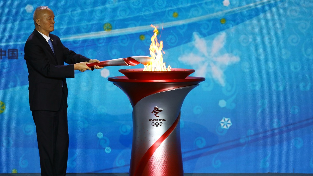 China Lights Olympic Flame In Beijing