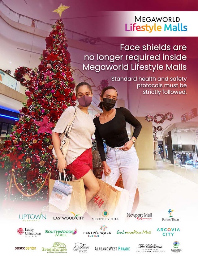 megaworld, malls that no longer require face shield