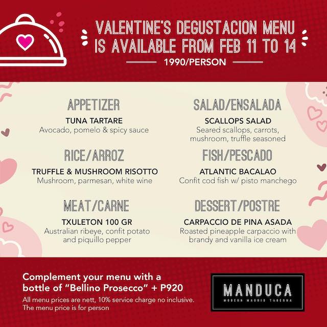 Manduca valentine's set menu