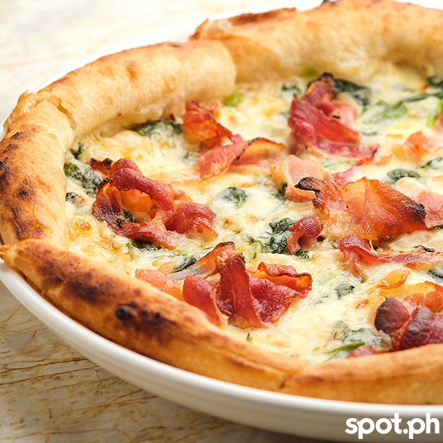 pizzulu bgc, spinach and bacon pizza