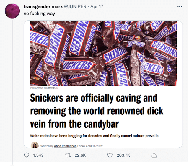 snickers viral veins tweet