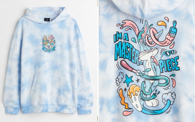 H&M Looney Tunes Relaxed Fit hoodie in Light blue
