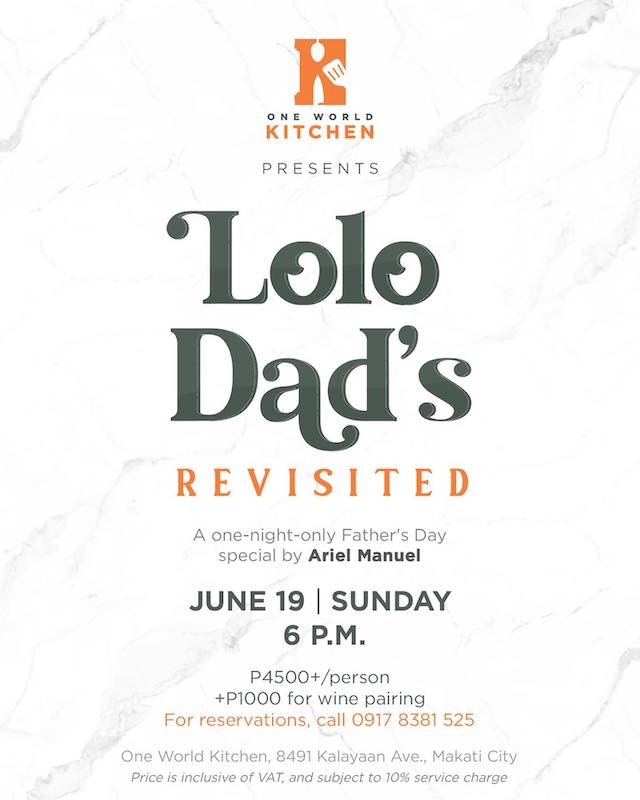 one world kitchen x chef ariel manuel father's day dinner poster