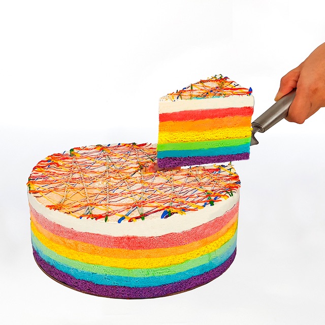 pride month, sebastian's rainbow ice cream cake