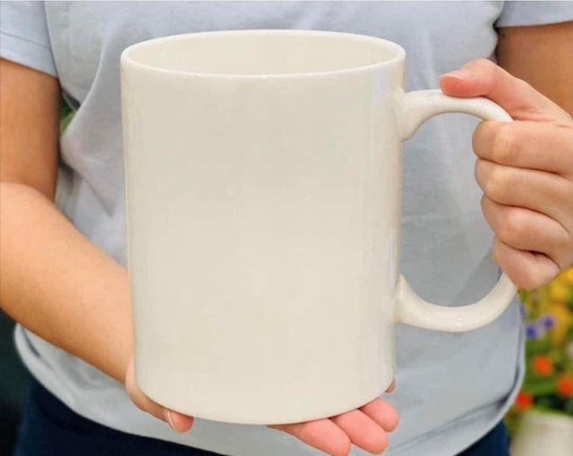 Standard ceramic 1.2-liter mug.