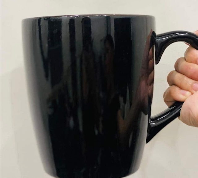 Standard ceramic 1.2-liter mug.