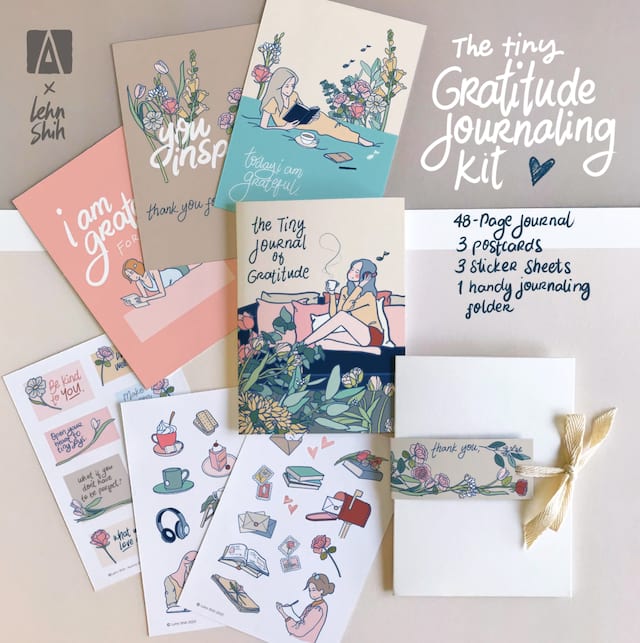 the tiny gratitude journaling kit inclusions
