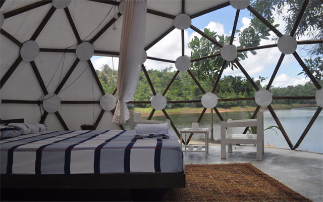 inside geodesic dome glamping