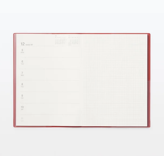 muji planner new color red monthly/weekly pages