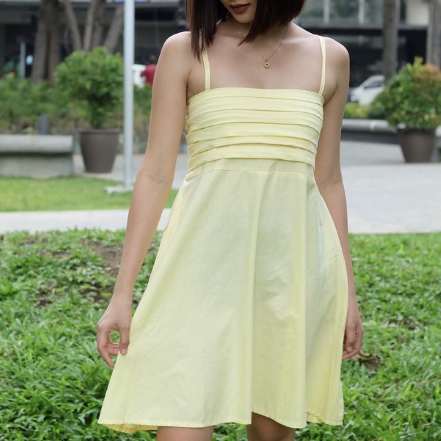 out and about manila maria midi linen dress in lemon