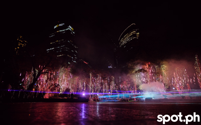 Ayala Triangle Gardens Festival of Lights bouncing off water dispaly