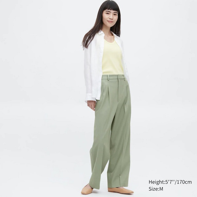 uniqlo wide pleated pants colors green