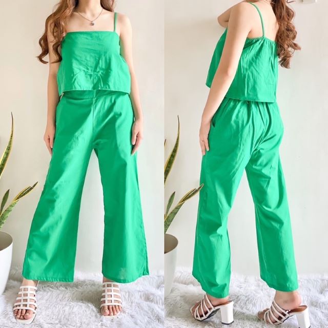 shopee cami top and bottoms set green