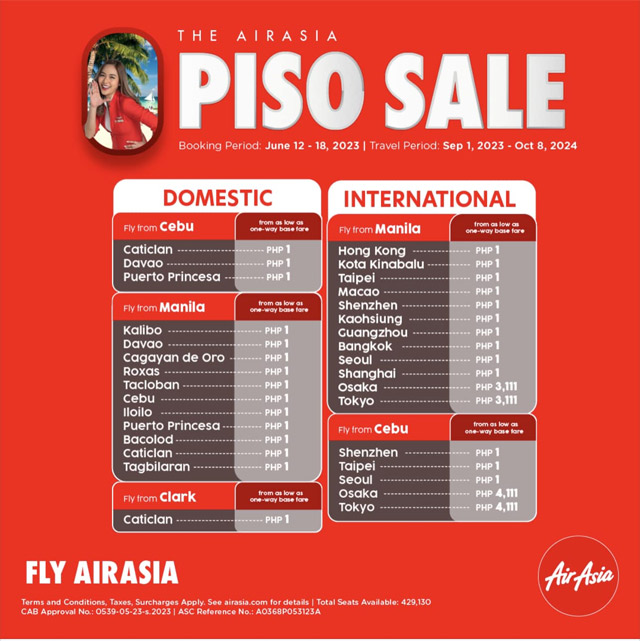 Piso Seat Sale for Independence Day 2023 AirAsia, CEB