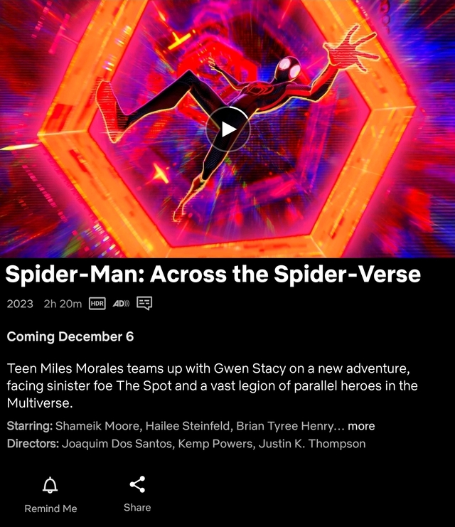 When will Spider-Man: Across the Spider-Verse stream on Netflix?