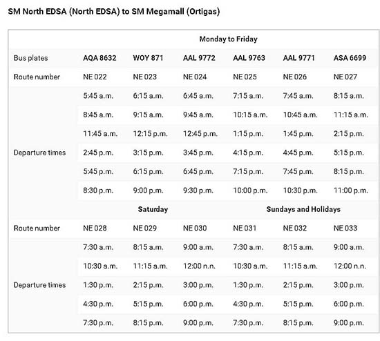 Schedule And Fare Matrix Of P2P Buses | SPOT.ph