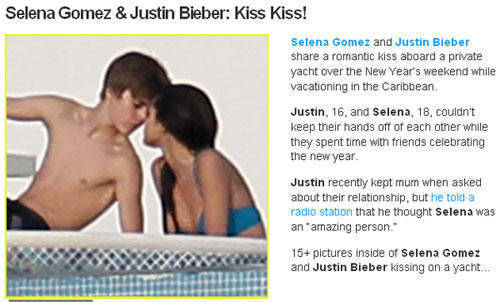 selena gomez kissing justin bieber on the lips in bed