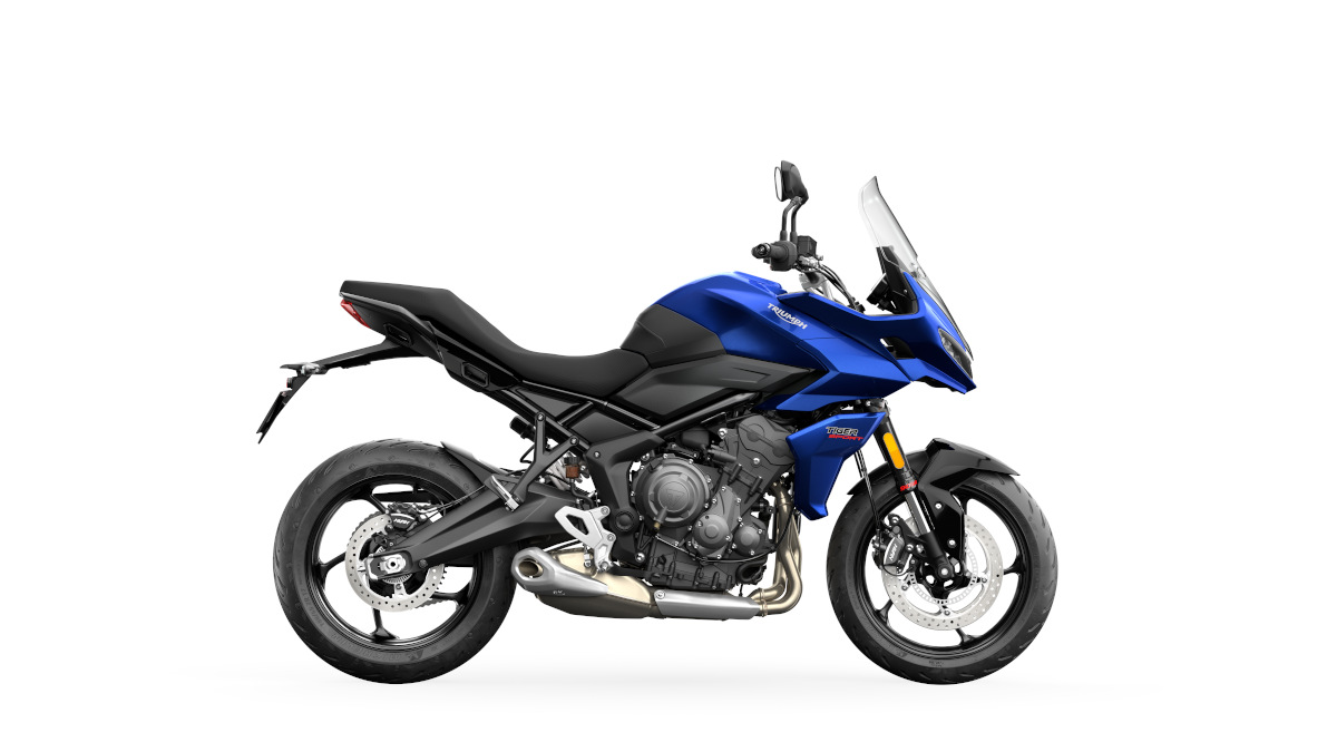 Side view of the blue 2022 Triumph Tiger Sport 660