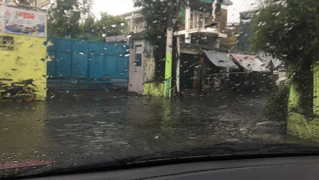Flooded road in Metro Manila