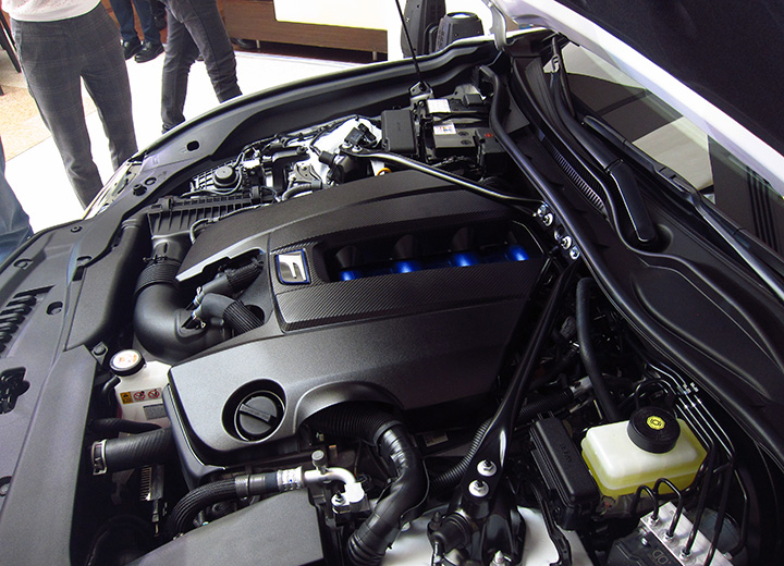 White Lexus RC F 2020 engine closeup
