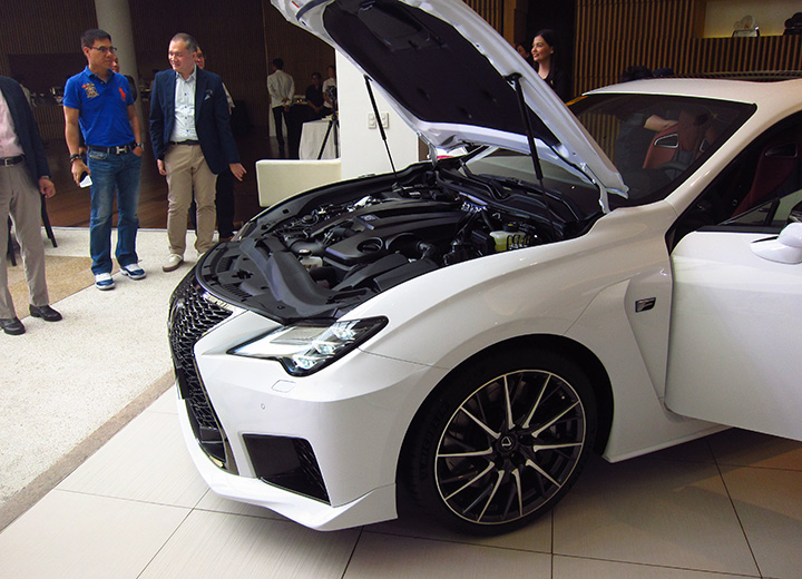 White Lexus RC F 2020 with the hood open