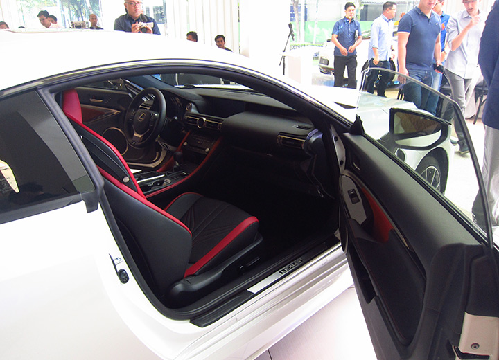 White Lexus RC F 2020 interior from outside