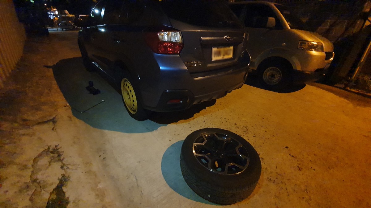 spare tire on the ground