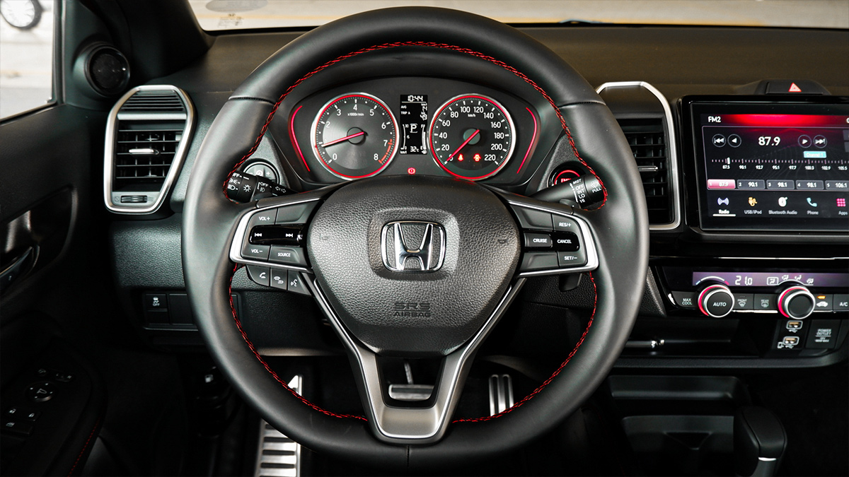 Honda City 2021 steering wheel close up red details