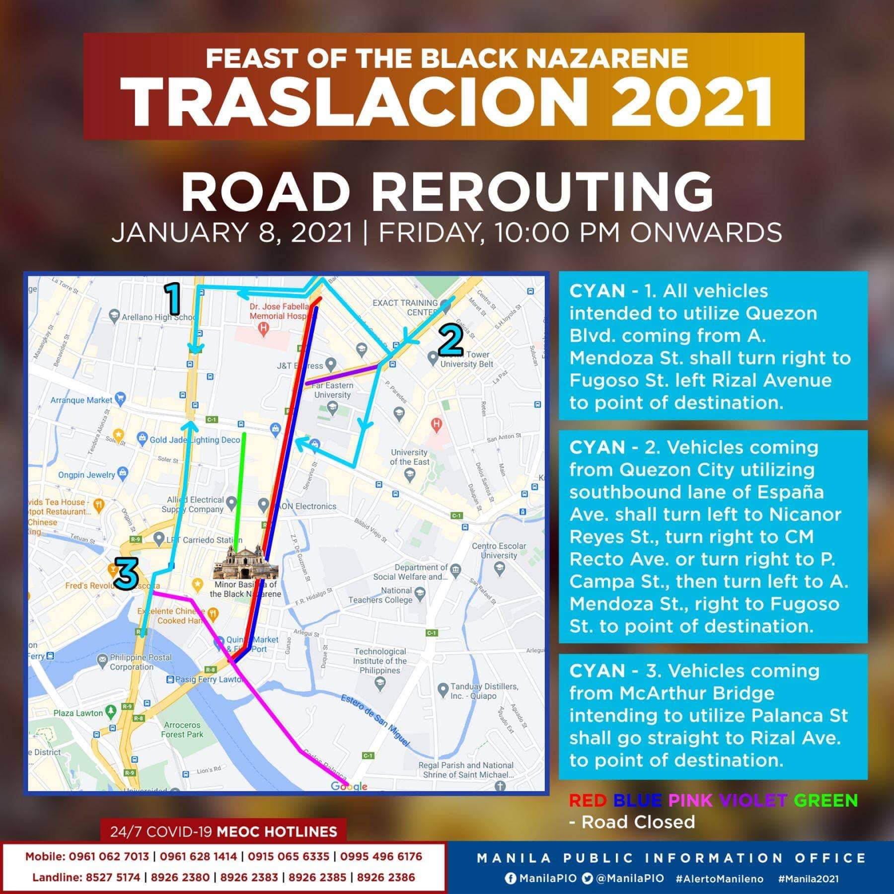 Traslacion 2021 Road Closures, Road Rerouting, Parking Plan