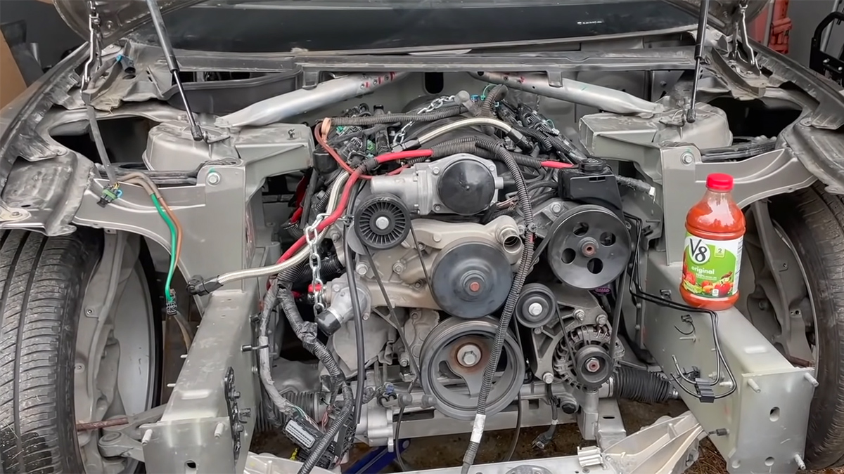 Rich Rebuilds packs a V8 engine into a Tesla